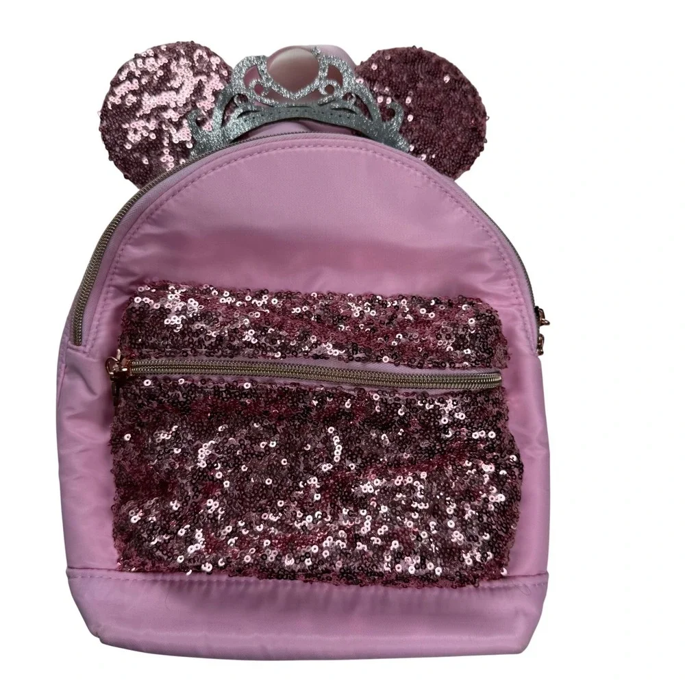 Disney Parks Bibbidi Bobbidi Boutique Pink Sequin‎ Tiara Mouse Ears Backpack